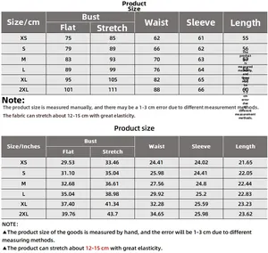 Detailed size chart for flared sleeve slim top showing XS to 2XL in cm and inches