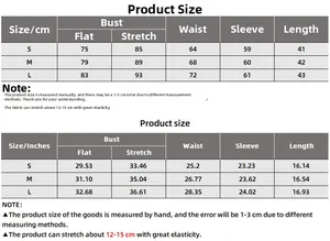 Size guide with CM and Inch measurements for deep V-neck long sleeve slim fit tops