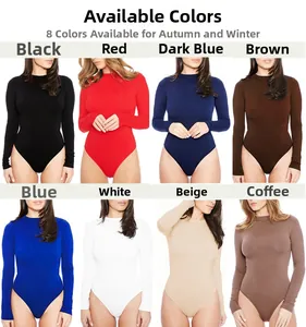 Detailed grid display of long sleeve bodysuit in eight vibrant colors for women