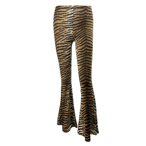 Women high waist leopard print flared trousers with wild animal pattern in slim fit