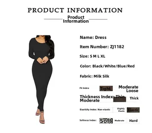 Detail view of a slim fit long sleeve maxi dress in stretch milk silk fabric material