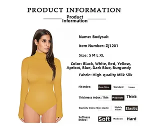 Détails du tissu en soie de lait de qualité pour un body jaune à manches longues et col montant
