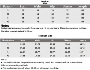 Size guide for long sleeve slim dress showing S to XL measurements in cm and inches