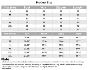 Detailed size chart for long sleeve bodysuit showing measurements in centimeters and inches
