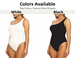 Detailed comparison of white and black one-shoulder sleeveless bodysuit in slim fit design