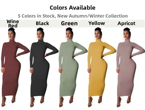 Detail showcasing five color options of long sleeve bodycon maxi dresses for women