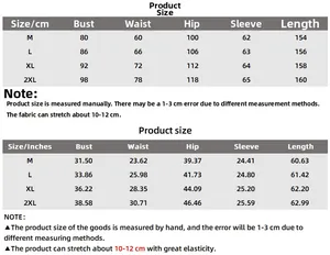 Detailed size chart for long sleeve wide leg jumpsuit in cm and inches from M to 2XL