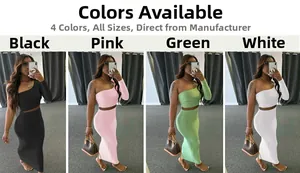 Women's sexy two-piece set with one-shoulder crop top and high-waist maxi skirt in 4 colors