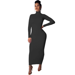 Women Long Sleeve Turtleneck Bodycon Maxi Dress Elegant Slim Fit Solid Color Polyester Spandex Urban Daily Commuter Dress