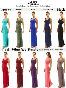 Detail view of high side slit and ruched waist on women's sleeveless slim maxi dress