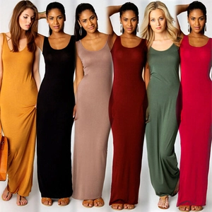 Bodycon sleeveless maxi dress for women in various colors including olive and red