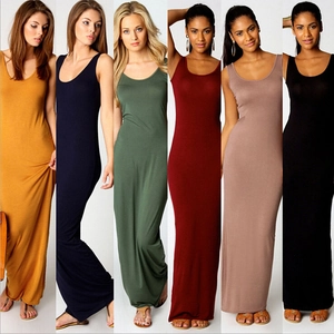 Slim fit sleeveless maxi dress for women in six colors including yellow and navy blue