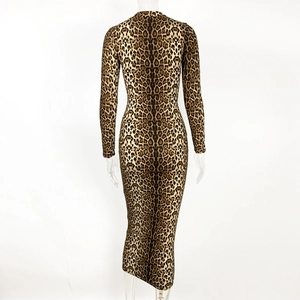 Vue arrière de la robe midi moulante à manches longues avec imprimé léopard chic