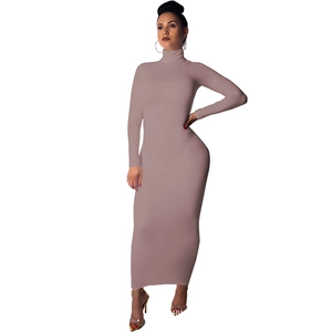 Slim fit high neck maxi dress in dusty rose featuring long sleeves and ankle length