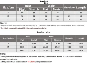 Tableau des tailles pour crop top débardeur femme avec mesures buste, taille et longueur