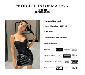 Detailed size and color chart for women's slim fit backless bodysuit in black and white