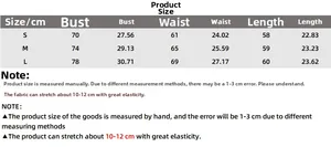 Detailed size chart for the slim fit backless bodysuit showing S, M, and L dimensions