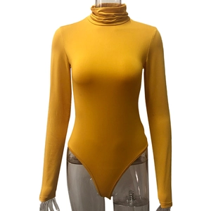 Bodysuit col roulé jaune moutarde à manches longues pour femme en tissu extensible