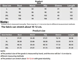 Detailed size chart in cm and inches for V-neck ruched dress from sizes L to 3XL