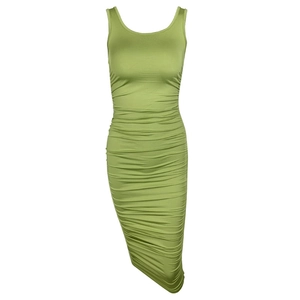 Grünes ärmelloses Bodycon-Kleid mit Raffungen für einen schmalen Sommer-Stil