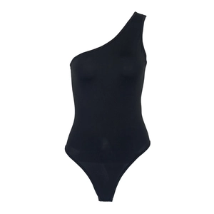 Body noir sexy à une épaule, dos nu et sans manches, coupe ajustée pour l'été