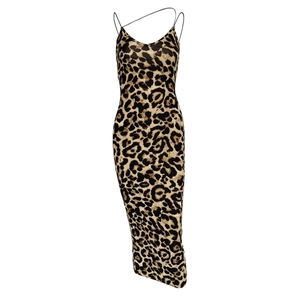 Sommerliches rückenfreies V-Ausschnitt Leoparden-Trägerkleid mit schrägem Dekoband