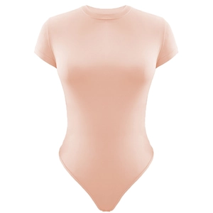 Body da donna a maniche corte con girocollo dalla vestibilità slim rosa tenue