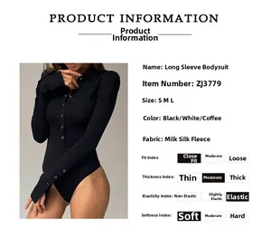 Detailed size chart and product specs for this slim fit brushed milk silk bodysuit