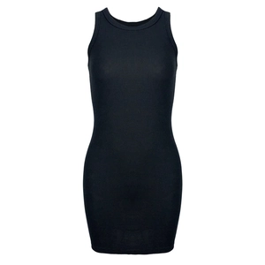 Nauwsluitende zwarte mouwloze geribbelde bodycon mini-jurk in minimalistische zomerstijl
