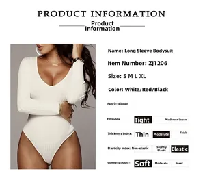 Guide des tailles détaillé pour body blanc côtelé à manches longues et col en V