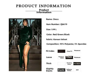 Detail view of dark green velvet maxi dress showing high slit and fabric texture details