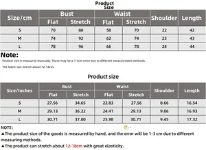 Tabella taglie dettagliata per top corto a coste slim fit in CM e pollici
