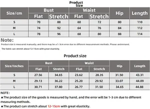 Size guide for slim summer dress showing bust and length in both cm and inches