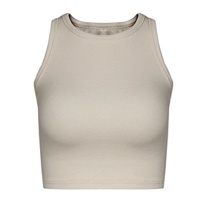 Débardeur court côtelé pour femme en maille beige, coupe ajustée avec dos nageur