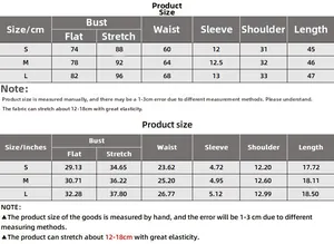 Detailed size chart in cm and inches for slim fit ribbed drawstring crop top tee