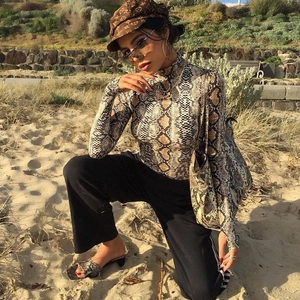 Sexy snake print long sleeve turtleneck bodysuit with matching bag for women in 2025