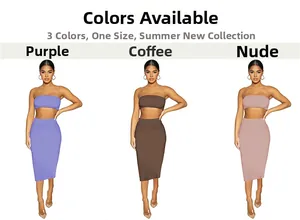 Set in tre colori di top a fascia e gonne midi in viola, marrone e tonalità nude