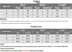Detailed size chart in cm and inches for sexy backless V-neck bodysuit from S to L