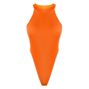 Body en maille côtelée orange à coupe ajustée avec licou et échancrure haute élégante