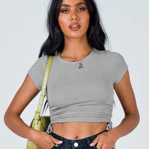 Women Ribbed Knit Drawstring Crop Top Round Neck Short Sleeve Slim Fit Ruched T-Shirt Basic Cotton Blend Summer Tee