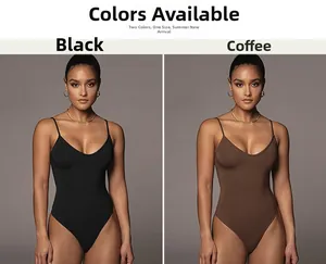 Detail of slim-fit backless bodysuit with V-neckline in black and coffee brown colors