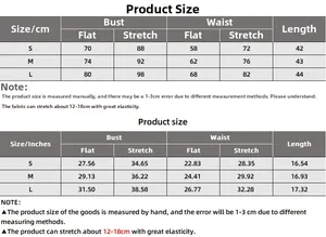 Detailed size chart for slim fit backless halter top in S, M, L with cm and inch measurements