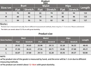 Size chart table with CM and Inches for the high-elasticity chain strap slit dress