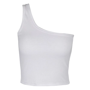 Top corto bianco monospalla a costine slim fit da donna stile moda estiva minimalista