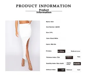 Detail showing white milk silk fabric texture and side ruched slit on high waist skirt