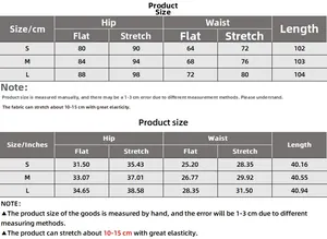 Detailed size chart for ruched asymmetric skirt with hip, waist, and length measurements
