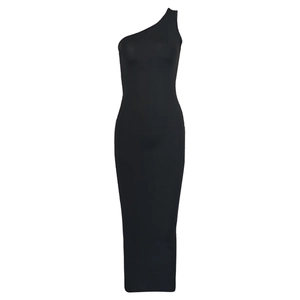 Elegant one-shoulder sleeveless black slim fit maxi dress for women summer fashion