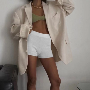 Short taille haute côtelé en coton blanc pour femme, style décontracté et sportif