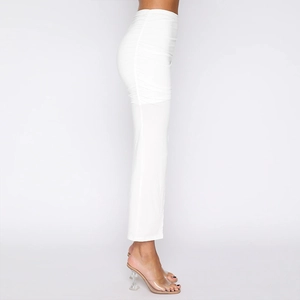Women's white high-waist ruched skirt with slim fit and asymmetric design for summer