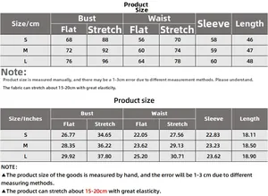 Size chart showing S, M, L measurements in CM and Inches for this slim fit crop top